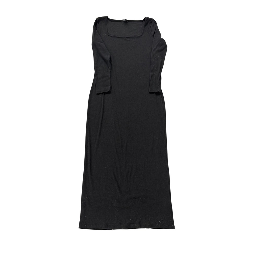 Express Black Ribbed Square Neck Long Sleeve Maxi Dress Large